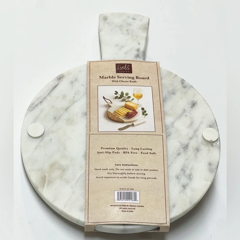 New Isola White Gray Marble Serving Board Cheese Knife Set BPA Free medium size